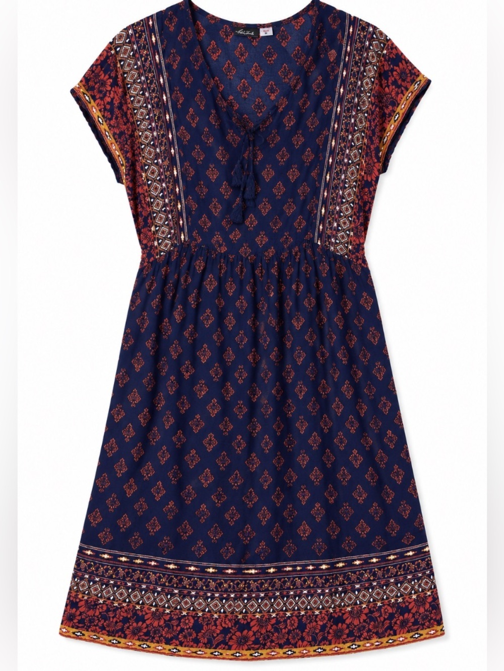 Simply Emma • Navy • Boho Dress • Rust Medallion Print • Size 2X